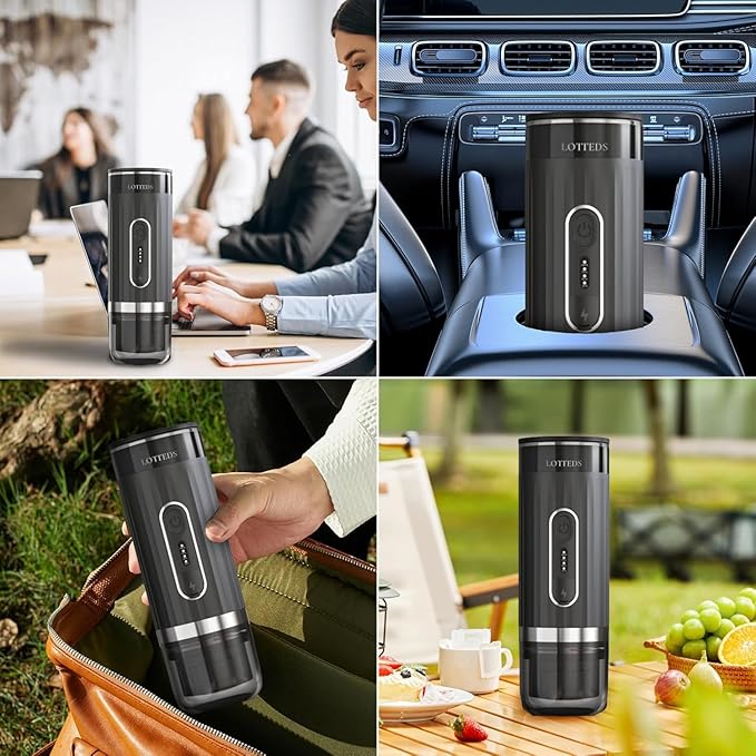 Portable Espresso Machine, Car Coffee Maker Self-Heating with Type-C, Compatible with Ground Coffee & Capsule for Travel, RV, Hiking, Camping, Office