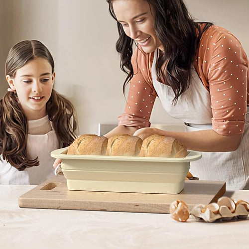 2 Packs of Pan Non-Stick Silicone Bread Loaf Pan with Heavy-Duty Steel Frame, Silicone Baking Mold – Perfect for Pound Cakes, Breads (9"x4"x2.5", Beige, 2 Pieces)