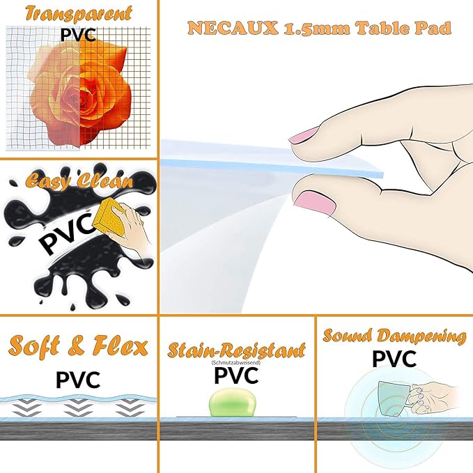 NECAUX Custom 54 x 91 Inch Clear Table Cover Protector, 1.5mm Thick Wood Grain Transparent Table Pad Non-Slip Tablecloth Plastic Protective Pad for Dining Room Table, Conference Table