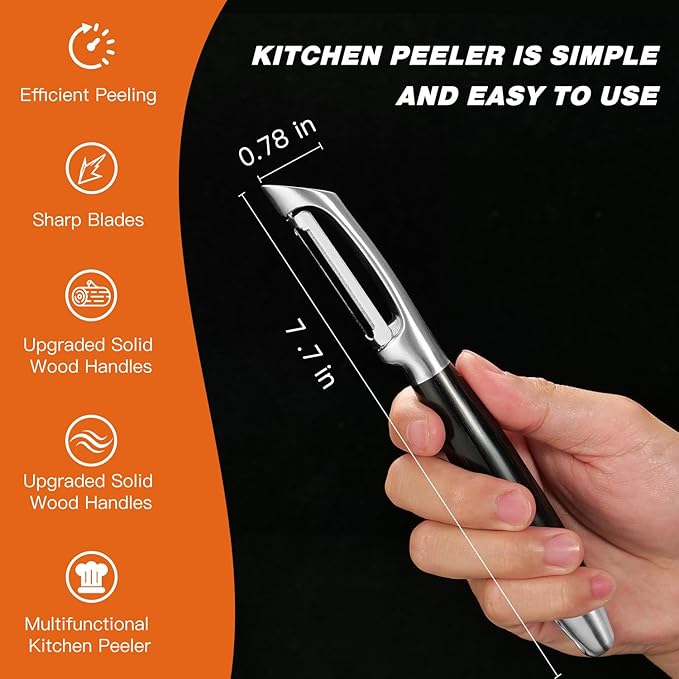 KULUNER 304 Stainless Steel Multi-Function Kitchen Peeler - With Solid Wood Handle, Sharp & Durable Blade, Effortlessly Peels Vegetables and Fruits, Essential Kitchen Tool