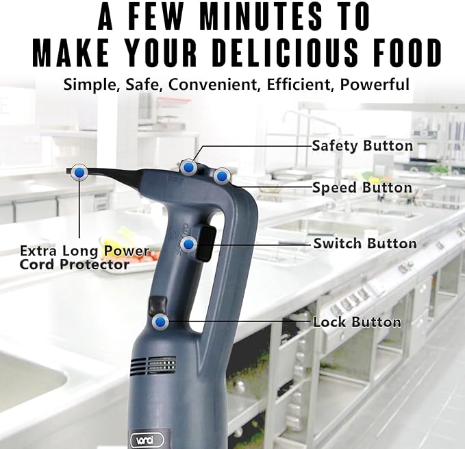 VONCI 500W Commercial Immersion Blender, 12" SUS 304 Removable Shaft, Heavy Duty Power Hand Mixer with Variable Speed 6000-20000RPM, Professional Electric Stick Blender for Restaurant Kitchen Use.