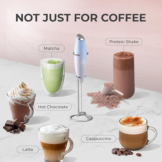 Zulay Kitchen Powerful Milk Frother Wand With 4 AA Duracell Batteries - Ultra Fast Handheld Drink Mixer - Electric Whisk Foam Maker for Coffee, Lattes, Cappuccino, Matcha & Creamer