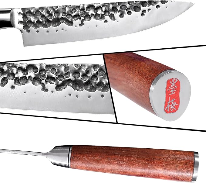 8 inch Kitchen Chef's Knife, German High Carbon Stainless Steel Sharp Knife, Professional Meat Knife with Brazilian Rosewood Handle and Gift Box for Family & Restaurant