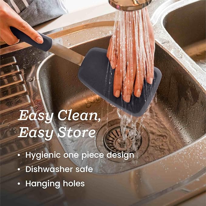 StarPack Premium Flexible Silicone Turner Spatula - High Heat Resistant to 600°F, Hygienic One Piece Design, Non Stick Rubber Kitchen Utensil for Fish, Eggs, Pancakes, Cookies & more (Stormy Grey)