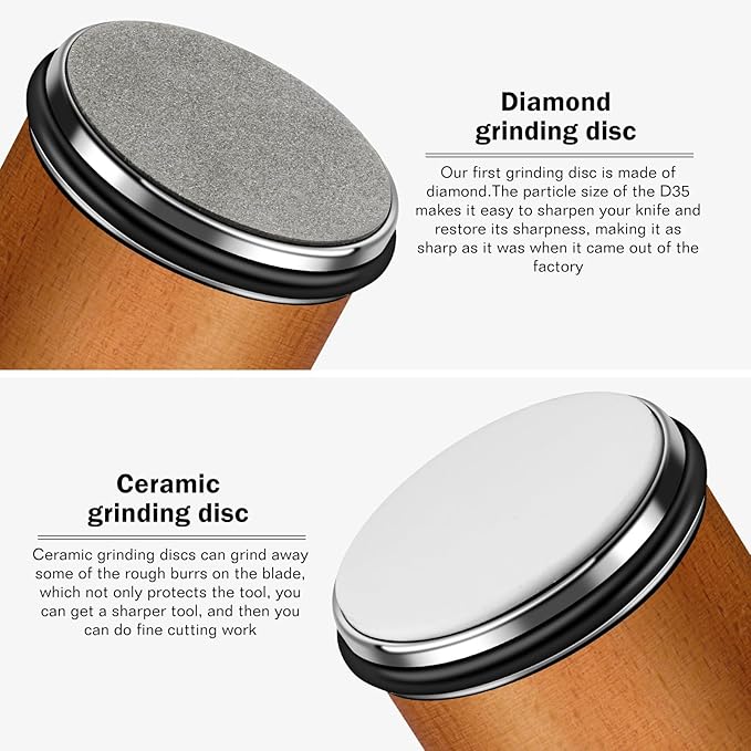 Knife Sharpener Tool, Rolling Knife Sharpener Kit, Knife Sharpening with Diamonds and Ceramic for Steel of Any Hardness, Kitchen knife Sharpener with 15 & 20 Degree Magnetic Angle(Brown)