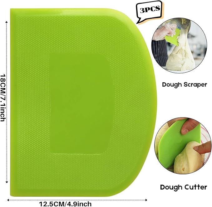 SURDOCA Dough Scraper Bench Scraper - 3P 7.1x4.9" Plastic Flexible Bowl Scraper, Sharp Edge & Angles Cake Scraper. Non-Slip Bakeware Decorating Tools Sculpting & Modeling Tools - Yellow+White+Blue