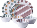 Gibson Home Cottage Stripes 12 Piece Unbreakable Melamine Plates and Bowls Dinnerware Set - Outdoor, Camping, & Everyday Use - Assorted Colors