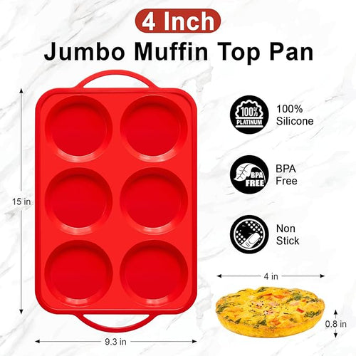 2 Pack 4 Inch Silicone Egg Molds for Breakfast Sandwiches with Metal Frames, Jumbo Size Muffin Top Pans, Silicone Egg Bite Baking Trays, BPA Free & Non-Stick