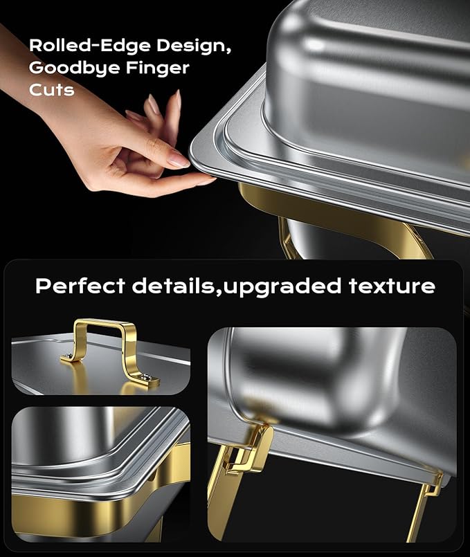 Chafing Dishes for Buffet 4 Pack, 9QT [Elegant Gold and Silver Colors] Food Warmers for Parties Buffet [Sturdy and High Grade] Chafing Dish Buffet Set for Any Party with Complete Set