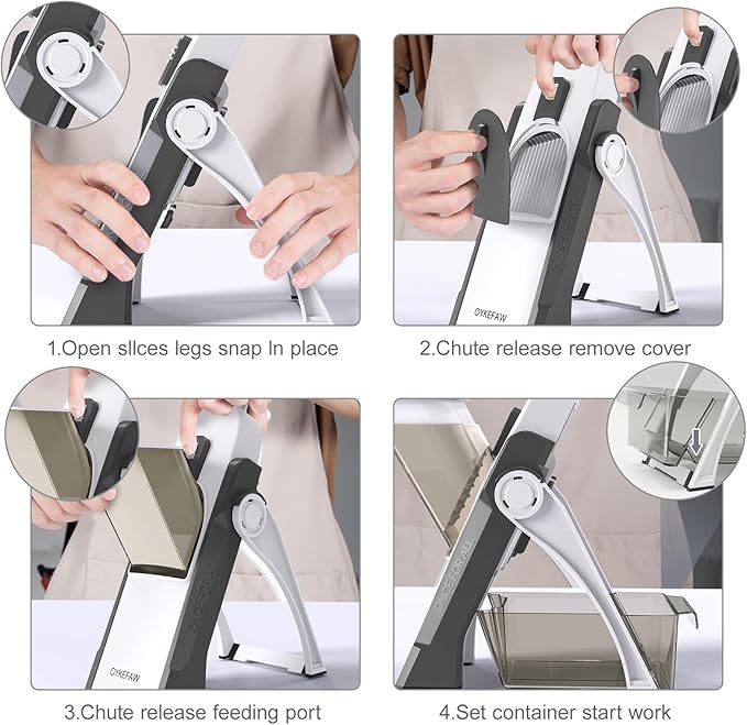 Safe Mandoline Slicer for Kitchen, 5 in 1 Vegetable Food Chopper, Potato French Fry Cutter, Fruit Slicer, Adjustable Thickness 0.1-8 mm, Kitchen Chopping Artifact Fast Meal Prep (Gray)