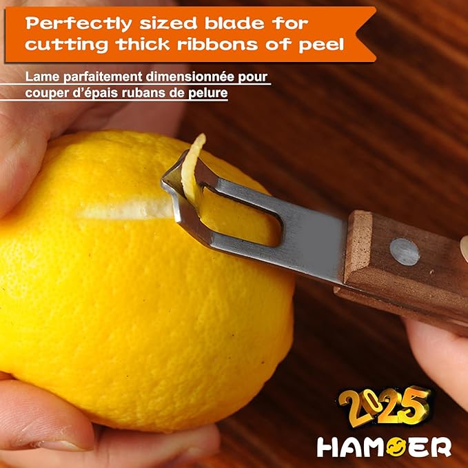 Channel Knife Zester - Fruit and Vegetable Tool for Decorating Cocktails, Desserts, and Salads Stainless Steel Tip Wooden Handle