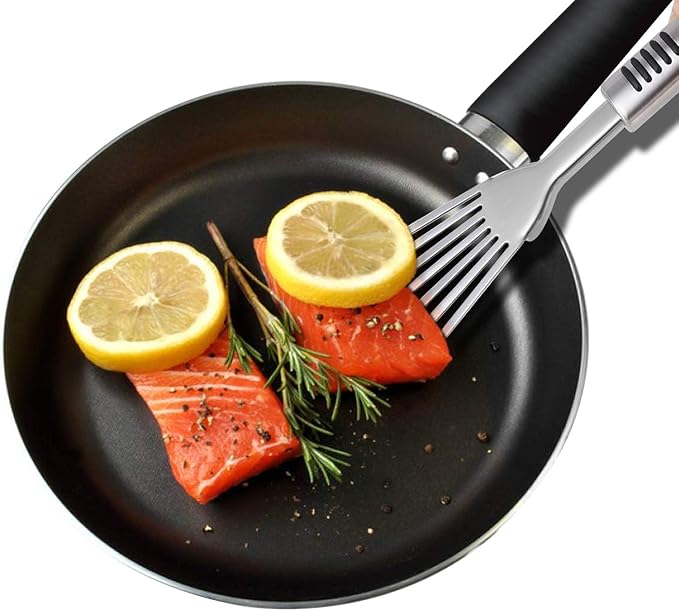 Stainless Steel Fish Spatula with 1.2mm Thick Blade - Multipurpose Turner for Fish, Eggs, Meat, and Dumplings - Perfect for Grilling, Frying, and More - Bonus Silicone Brush and Oven Mitt - Set of 1