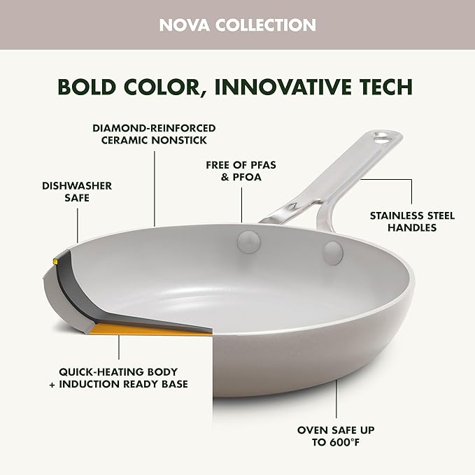 GreenPan Nova 10-Piece Cookware Pots & Pans Set, Oprah’s Favorite Things 2024, PFAS-Free Ceramic Nonstick, Fry, Sauté, Stockpot, Utensils, Lids, Induction Suitable, Dishwasher & Oven Safe, Clay
