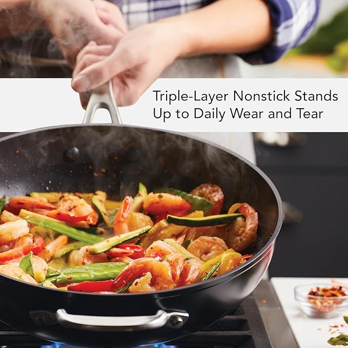 KitchenAid Hard Anodized Induction Nonstick Stir Fry Pan/Wok with Helper Handle, 12.25 Inch - Matte Black