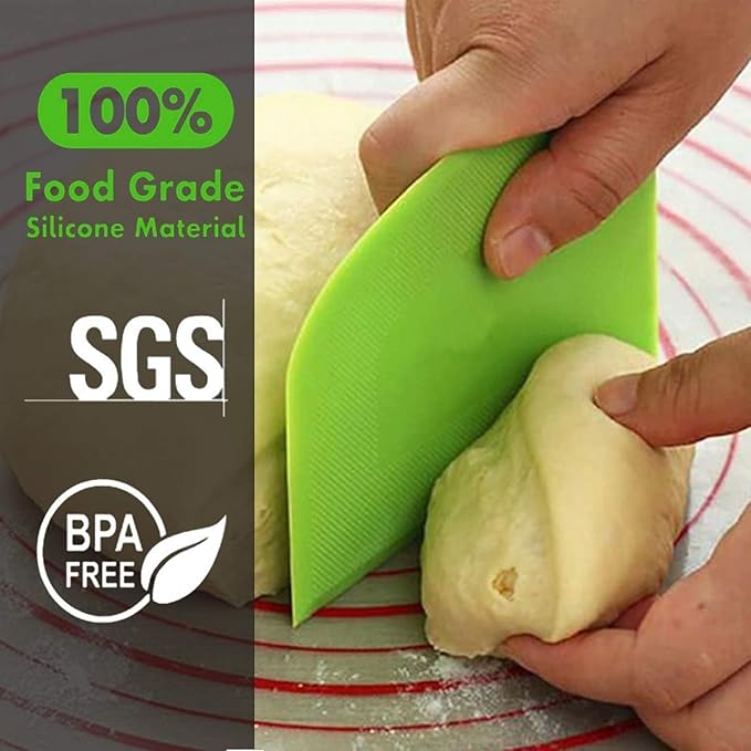 SURDOCA Dough Scraper Bench Scraper - 3P 8.3x5.5" Plastic Flexible Bowl Scraper, Sharp Edge & Angles Cake Scraper. Non-Slip Bakeware Decorating Tools Sculpting & Modeling Tools - Yellow+Green+Yellow