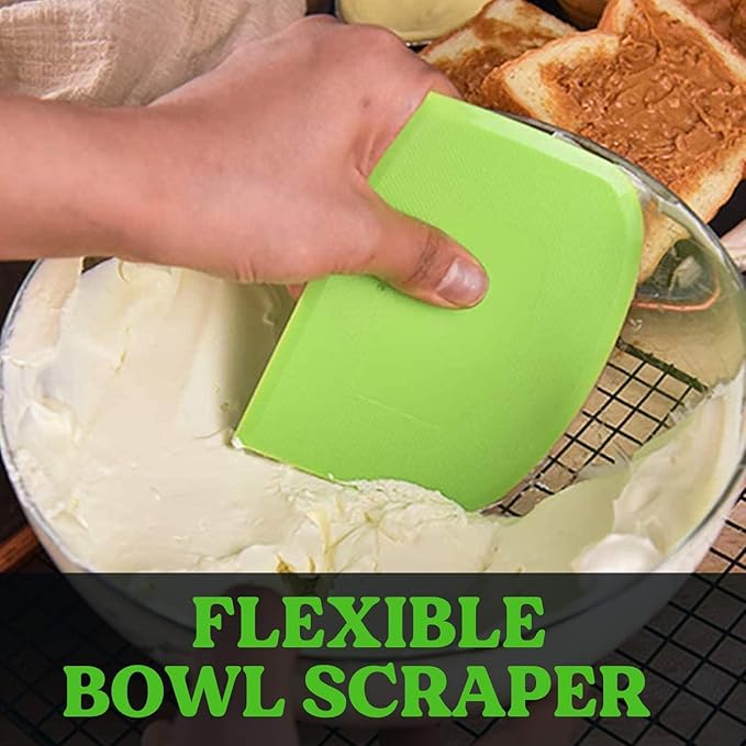 SURDOCA Dough Scraper Bench Scraper - 3P 4.7x3.7" Plastic Flexible Bowl Scraper, Sharp Edge & Angles Cake Scraper. Non-Slip Bakeware Decorating Tools Sculpting & Modeling Tools - Pink+Yellow+Pink