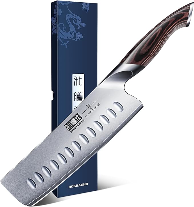 HOSHANHO 7 Inch Nakiri Knife, Japanese High Carbon Stainless Steel Chef Knife, Multipurpose Meat Vegetable Sharp Kitchen Knife with Ergonomic Pakkawood Handle
