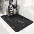 AMOAMI Coffee Mat - Hide Stain Rubber Backed Absorbent Dish Drying Mat for Kitchen Counter - Black & Gold