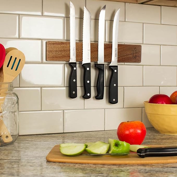 Zulay 11.75" Seamless Acacia Wood Magnetic Knife Holder - Wooden Magnetic Knife Strip for Organizing your Kitchen - Elegant & Multifunctional Magnet Holder for Wall with Easy Installation