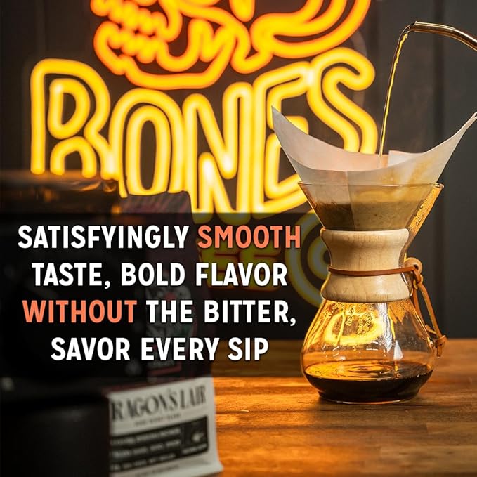 Bones Coffee Company Jamaican Me Crazy, Vanilla Caramel Flavored Coffee, Medium Roast Low Acid Arabica Beans Compatible with Auto drip and French Press Coffee Maker, 12 Oz Ground