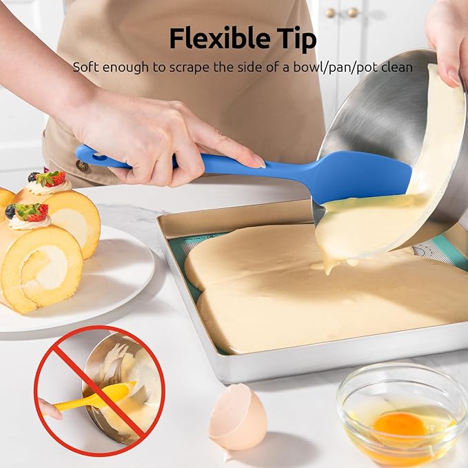 U-Taste Silicone Spoon Spatula Set, 600ºF High Heat Resistant Food Grade Flexible Rubber Scraper, Cooking Mixing Baking Kitchen Utensils Set of 3 (Multicolors)