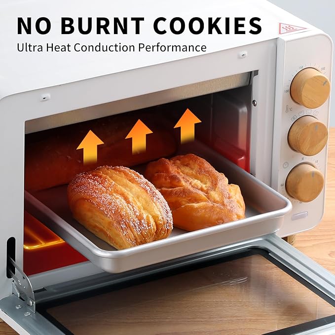 2-PACK Toaster Oven Pans for Baking,Shinsin 9X11 Non-stick Baking Trays, 57% Thicker Cookie Sheet Pans Set, Dishwasher Safe and Heavy Duty Small Replacement Trays for Toaster Cven (Silver)
