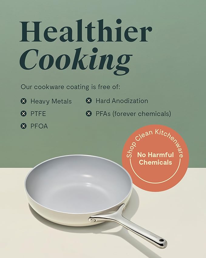 Caraway Fry Pan Duo - Nonstick Ceramic Frying Pan (8" & 10.5”) - Non Toxic, PTFE & PFOA Free - Oven Safe & Compatible with All Stovetops (Gas, Electric & Induction) - White