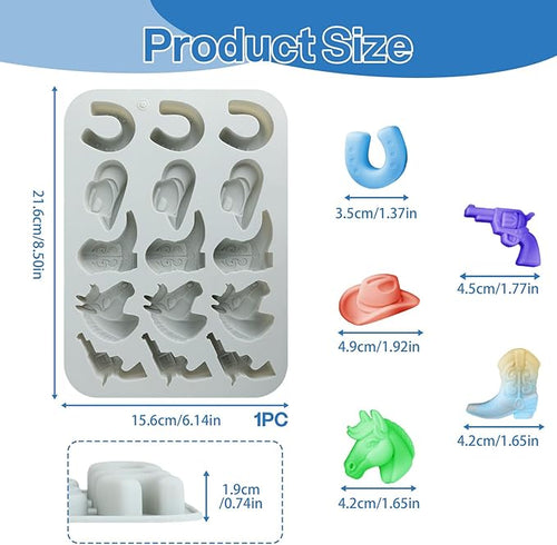 2 Pack Cowboy Chocolate Molds, Western Theme Silicone Mold Baking with Cowboy Hat, Cowboy Boot and Horse, Suitable for Making Chocolate, Candy, Cakes, Cupcakes, And Cookies Soaps (Grey-1PCS)