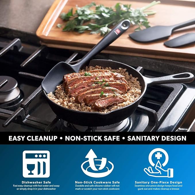 DI ORO Silicone Spoon Spatula - Forever Warranty - 600°F Heat-Resistant Large Silicone Spoonula Scraper - BPA Free Nonstick Cookware Safe Rubber Kitchen Utensil for Baking, Cooking, & Mixing (Stone)