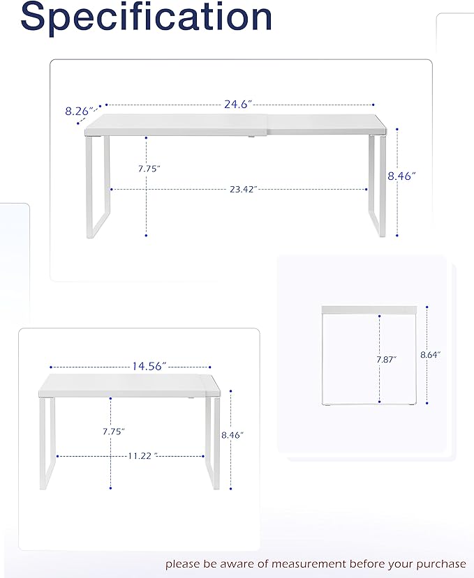 Nxconsu Cabinet Shelf Expandable Organizer Riser Rack for Kitchen Pantry Cupboard Under Sink Countertop Home Organization Extra Storage Space Saver Heavy Duty Metal Edgeless Design White
