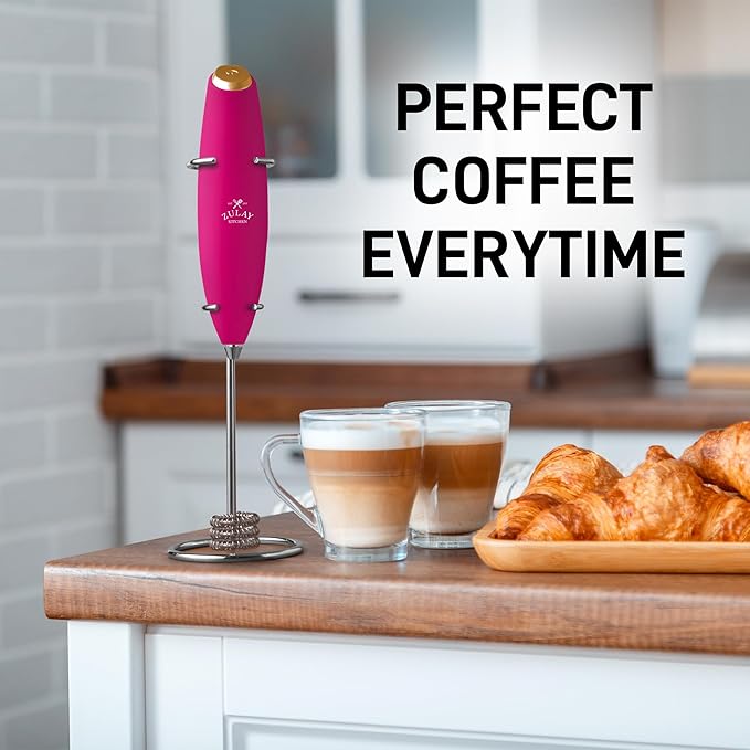 Zulay Kitchen Patented Tornado Triple Whisk Milk Frother with 4 Duracell Batteries – Handheld Foam Maker for Coffee, Lattes, Matcha & Hot Chocolate – Rich, Creamy Froth in Seconds