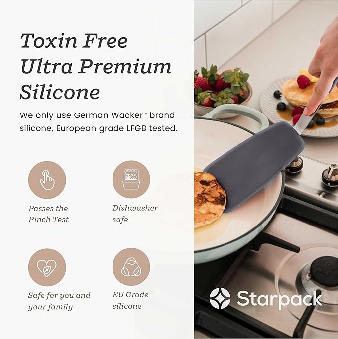 StarPack Premium Flexible Silicone Turner Spatula - High Heat Resistant to 600°F, Hygienic One Piece Design, Non Stick Rubber Kitchen Utensil for Fish, Eggs, Pancakes, Cookies & more (Stormy Grey)