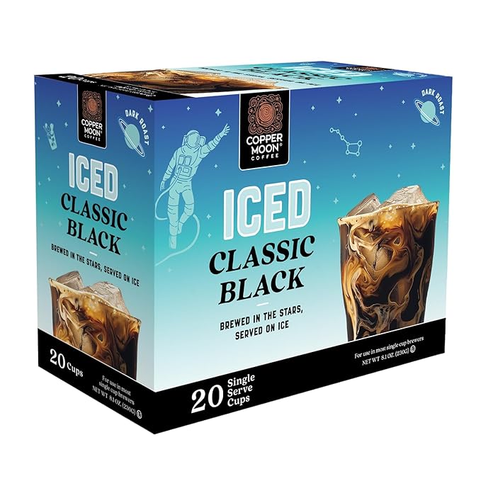 Copper Moon Single Serve Coffee Pods for Keurig K-Cup Brewers, Classic Black Brew Over Ice, 20 Count