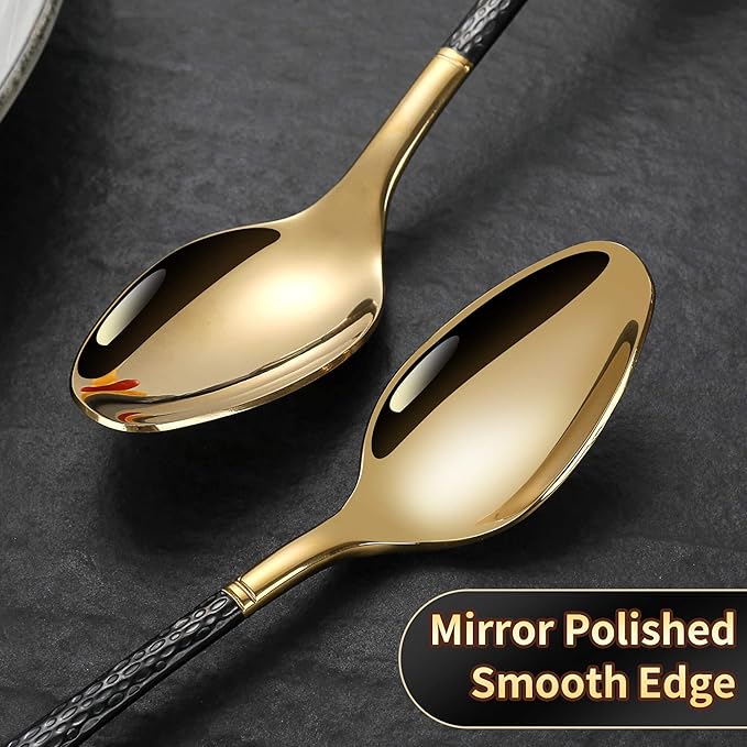 Lemeya Hammered Black Gold Silverware Set for 8,Stainless Steel 40-Piece Modern Cutlery Set,Mirror Polished Heavy Duty Flatware Set Utensil Set,Knives Spoons and Forks Set,Dishwasher Safe
