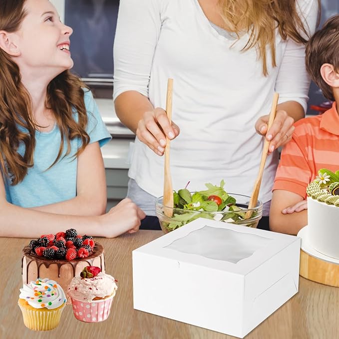 JCD 8 Packs 1+5 Cupcake Box Combo with Clear Window,1 small Cake and 5 Cupcakes Box with insert and Stickers, for Family Birthday Party Mother's day (1+5/8pcs)
