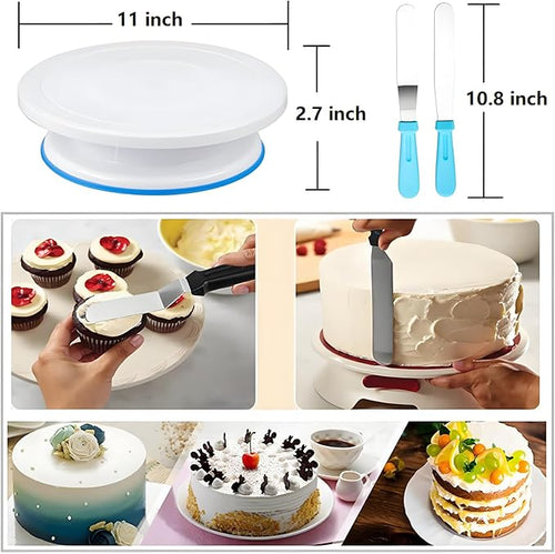 193 Pcs Cake Decorating Kit with Cake Turntable,Cake Leveler,24 Numbered Icing Tips,2 Spatulas,2 Couplers,3 Comb Scrapers,50 Pastry Bags,50 Paper Cupcake Liners,50 Cake Flags