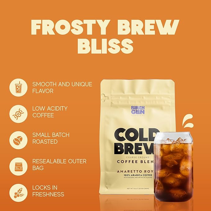 Birch Glen Roasters Cold Brew Coffee | Flavored Coarse Ground Coffee | Artisanal Roasting | 100% Arabica |1 LB | Pecan Pie