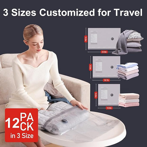 12-Pack Travel Vacuum Storage Bags, Lightweight Space Saver Bags for Luggage (Pump Not Included)