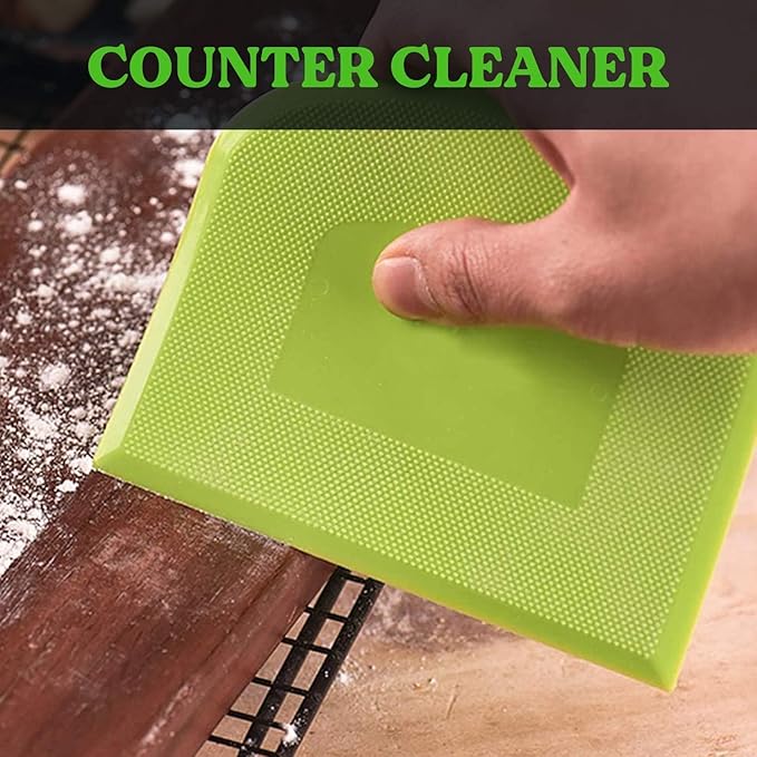 SURDOCA Dough Scraper Bench Scraper - 3P 7.1x4.9" Plastic Flexible Bowl Scraper, Sharp Edge & Angles Cake Scraper. Non-Slip Bakeware Decorating Tools Sculpting & Modeling Tools - White+Green+White