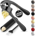 Zulay Kitchen Premium Garlic Press Set - Rust Proof & Dishwasher Safe Professional Garlic Mincer Tool - Easy-Squeeze, Easy-Clean with Soft, Ergonomic Handle - Silicone Garlic Peeler & Brush-Dark Gray