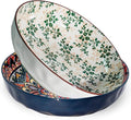 75 Oz Serving Bowls,2 Pack Bohemian Style Large Porcelain Dishes for Entertaining Parties,Big Bowls for Eating Soup, Salad, Pasta, Fruit, Chips, 10.3 Inch Diameter (blue Beige)