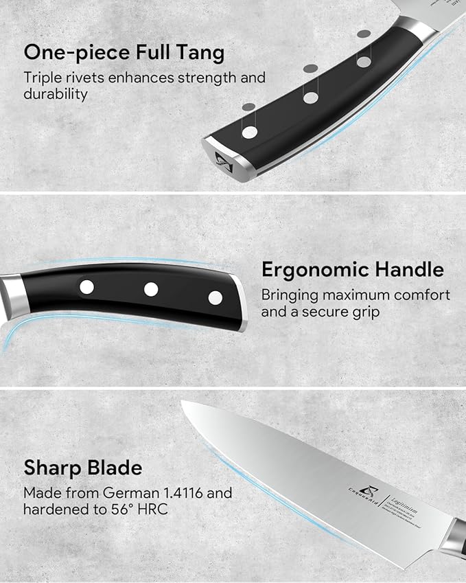 Knife Set, Kitchen Knife Block Sets with Sharpener, 6 Steak Knife Set Serrated with Block, 15 PCS Forged German Stainless Steel Rust Proof Knives, Dishwasher Safe Black, New Beveled Design