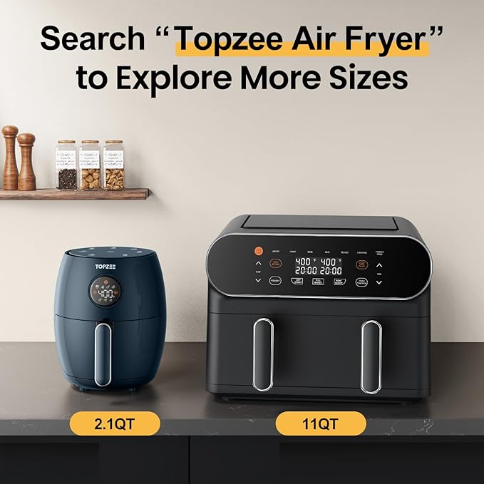 Small Compact Air Fryer, 2.1QT, 4-in-1 Small Mini Airfryer, Bake, Roast, Reheat, 98% Less Oil, Adjustable Temperature Control w/ 60min Timer, Quiet, Nonstick & Dishwasher Safe, BPA-Free, Dark Blue