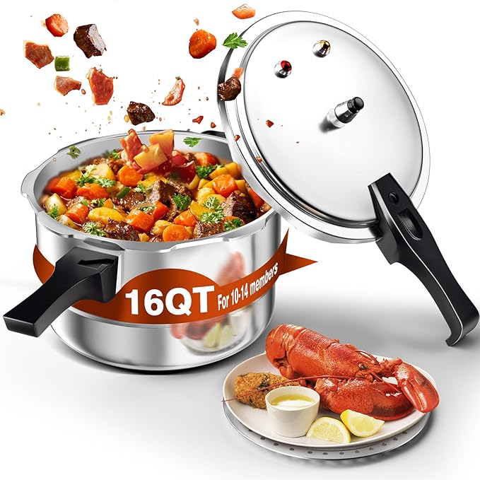 WantJoin 16Qt Aluminum Pressure Cooker w/Release Valve & Multiple Protective Devices,Pressure Canner Compatible with Gas & Induction Cooker,Canner Rack Included