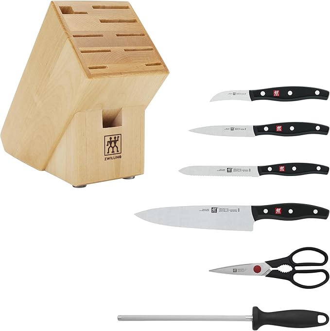 ZWILLING Twin Signature 7-pc Kitchen Knife Set with Block, Chef Knife, Paring Knife, Utility Knife, Knife Sharpener, Kitchen Shears
