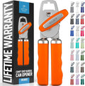 Zulay Kitchen Heavy Duty Stainless Steel Can Opener Manual with Bottle Opener - Rust Proof Manual Can Opener With Turn Knob & Comfy Soft Grip Handles - Orange