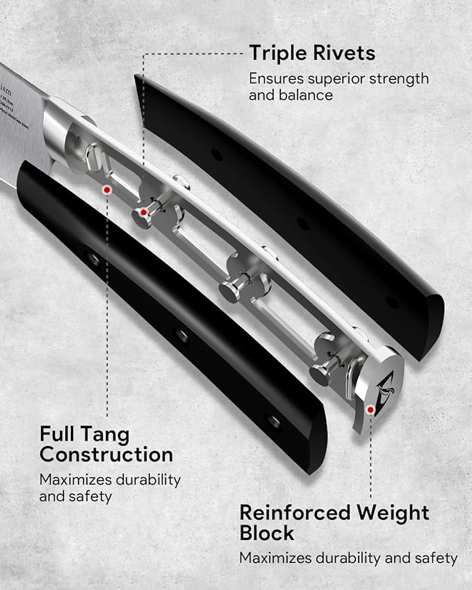 Knife Set, Kitchen Knife Block Sets with Sharpener, 6 Steak Knife Set Serrated with Block, 15 PCS Forged German Stainless Steel Rust Proof Knives, Dishwasher Safe Black, New Beveled Design