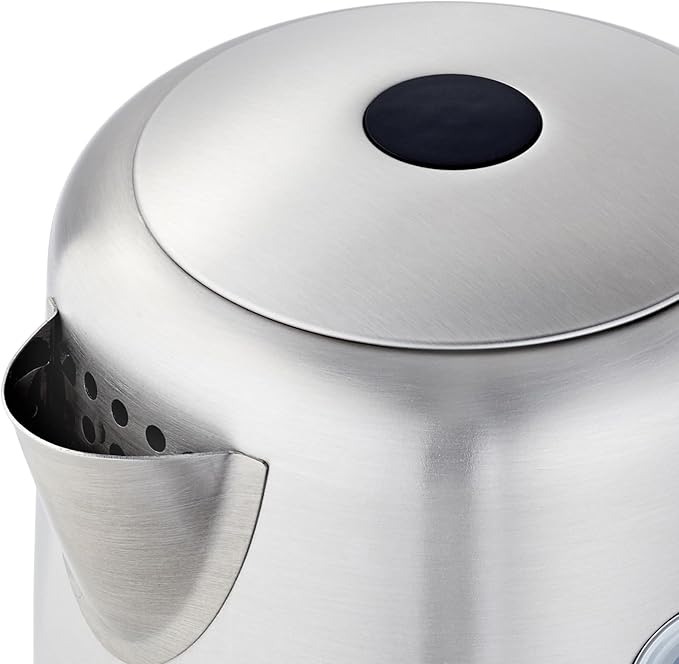 Amazon Basics Electric Stainless Steel Kettle for Tea and Coffee, BPA-Free, Fast Boiling, Auto Shut-Off, 1.1 Quarts, 1500W, Black and Silver