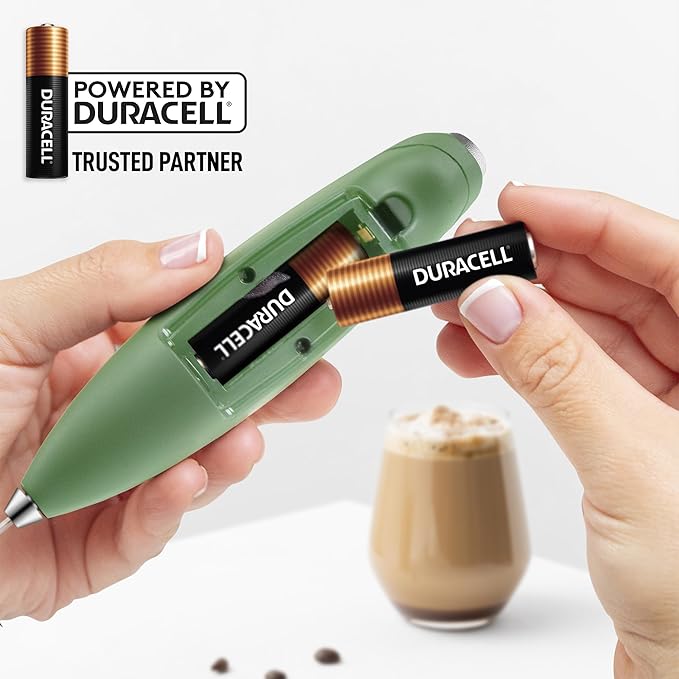 Zulay Kitchen Patented Tornado Triple Whisk Milk Frother with 4 Duracell Batteries – Handheld Foam Maker for Coffee, Lattes, Matcha & Hot Chocolate – Rich, Creamy Froth in Seconds