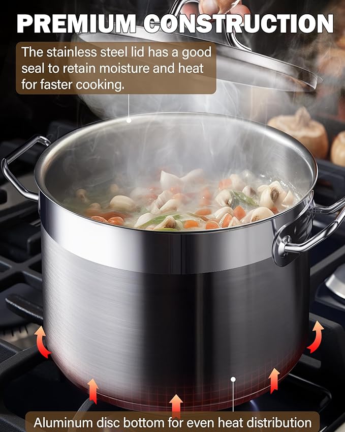 Cooks Standard Stockpots Stainless Steel, 20 Quart Professional Grade Stock Pot with Lid, Silver
